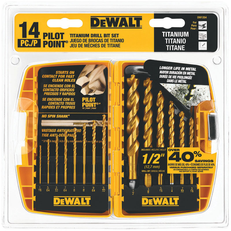 DeWalt® 14 Pc. Titanium Pilot Point Drill Bit Set