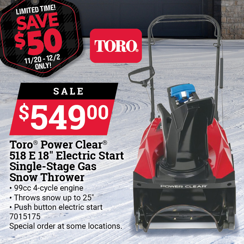 Toro® Power Clear® 518  Electric Start Snow Thrower - Black Friday Deal!