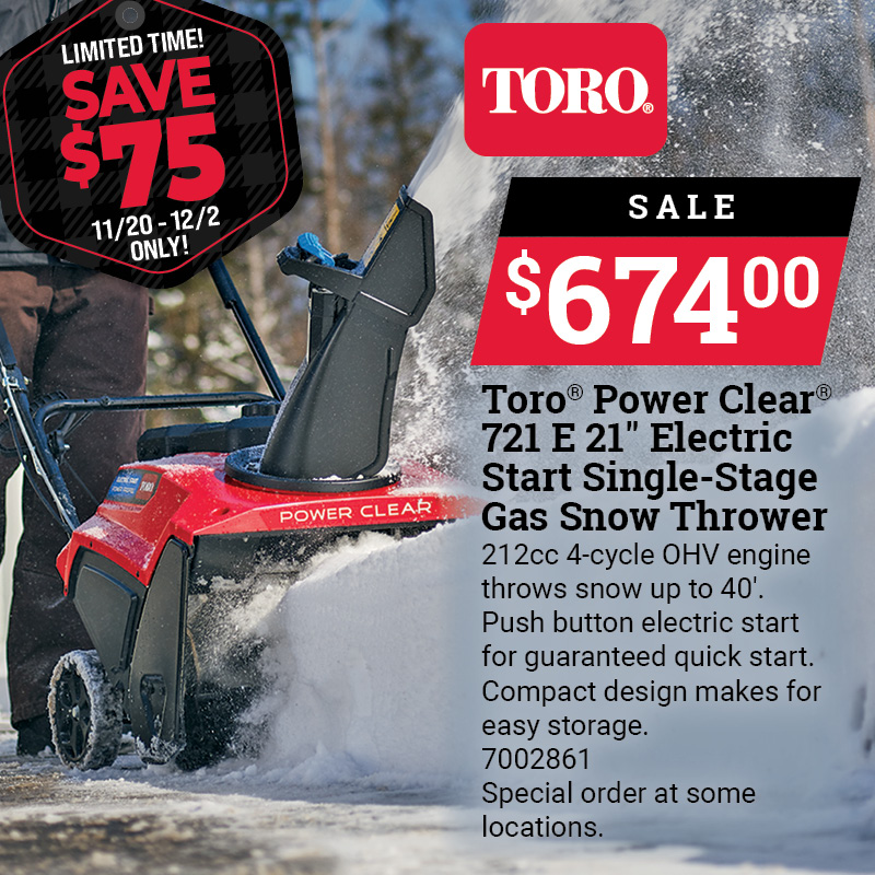 Toro® Power Clear® 721 Electric Start Snow Thrower - Black Friday Deal!